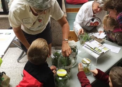 Multiple generations of learners looking in jars.