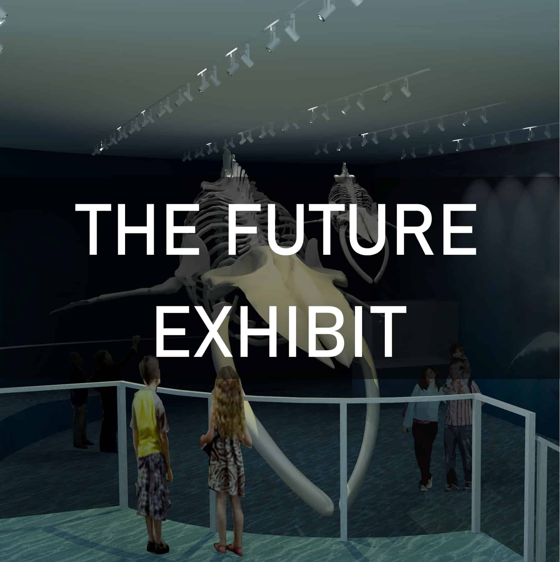 Exhibit design with whale skeletons and the text "the Future Exhibit"