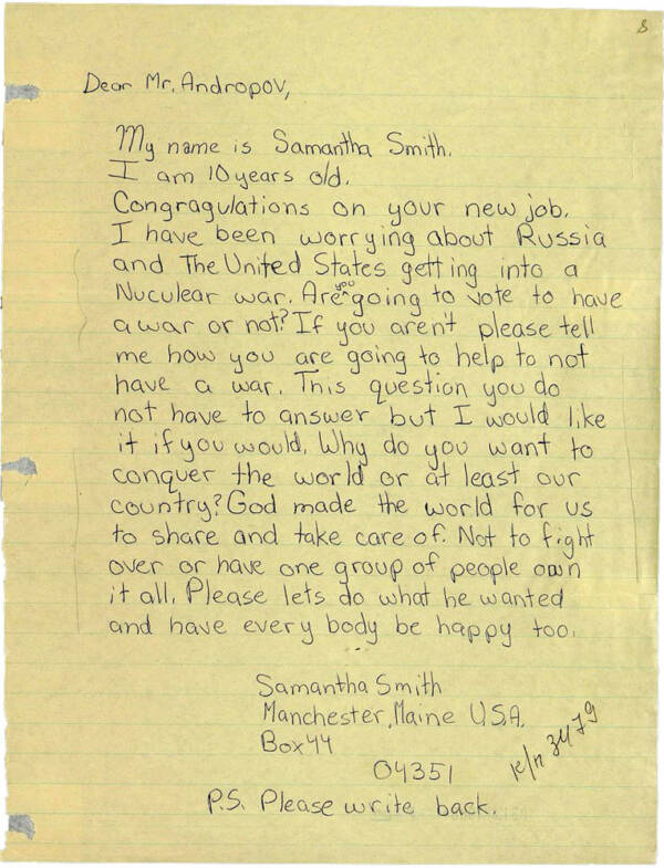 Samantha Smith's letter to Yuri Andropov