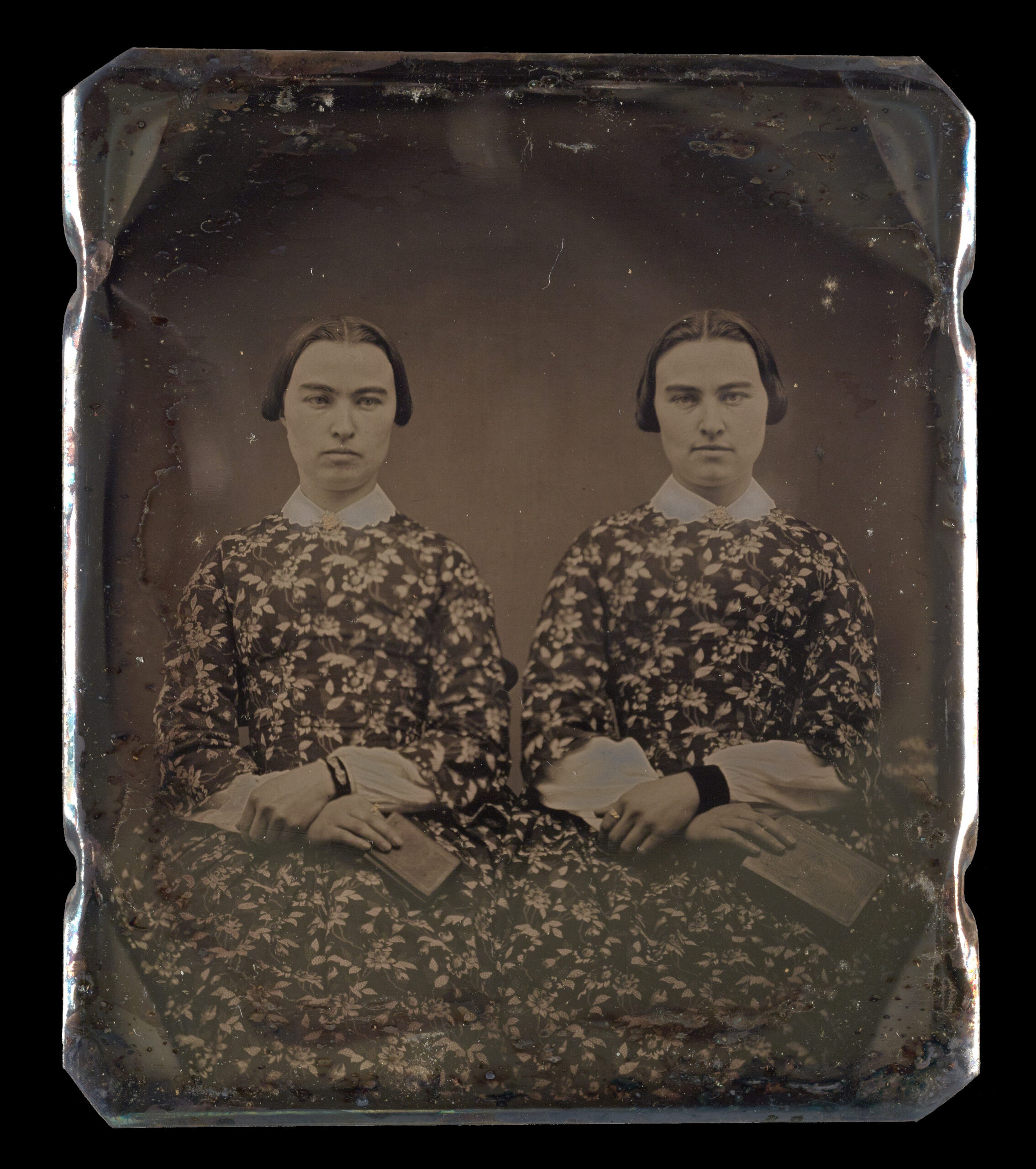 Mary Anne and Julia Anne Tinkham, black and white photo of two woman seated