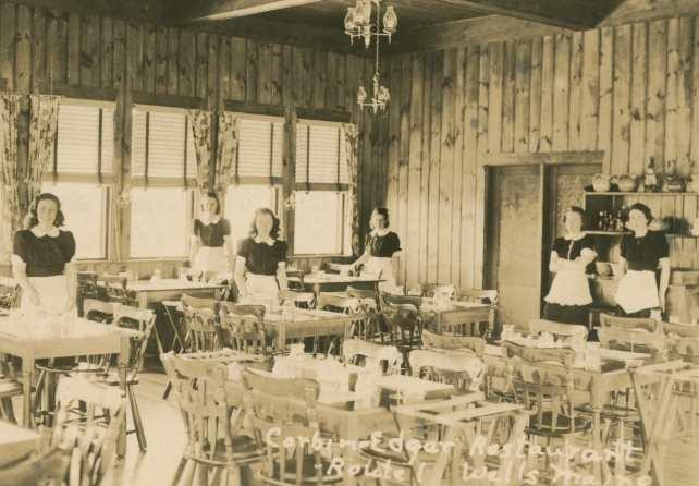 Sepia image with women in a restaurant.